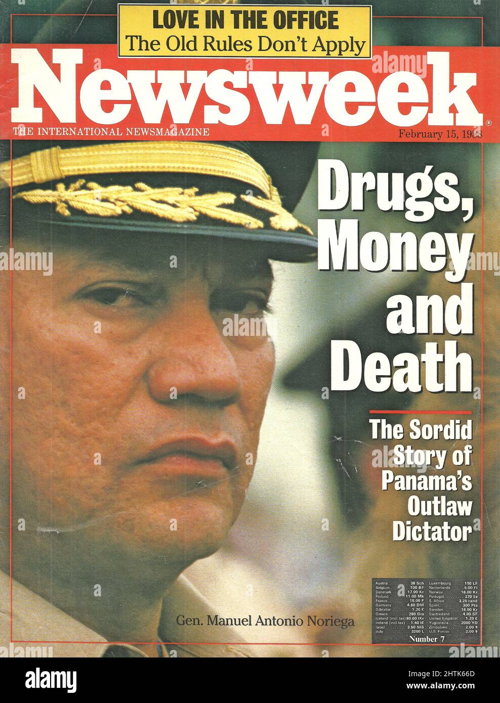 Newsweek cover February 15 1988, Drugs, Money and Death Gen. Manuel Antonio Noriega Panama's outlaw dictator Stock Photo