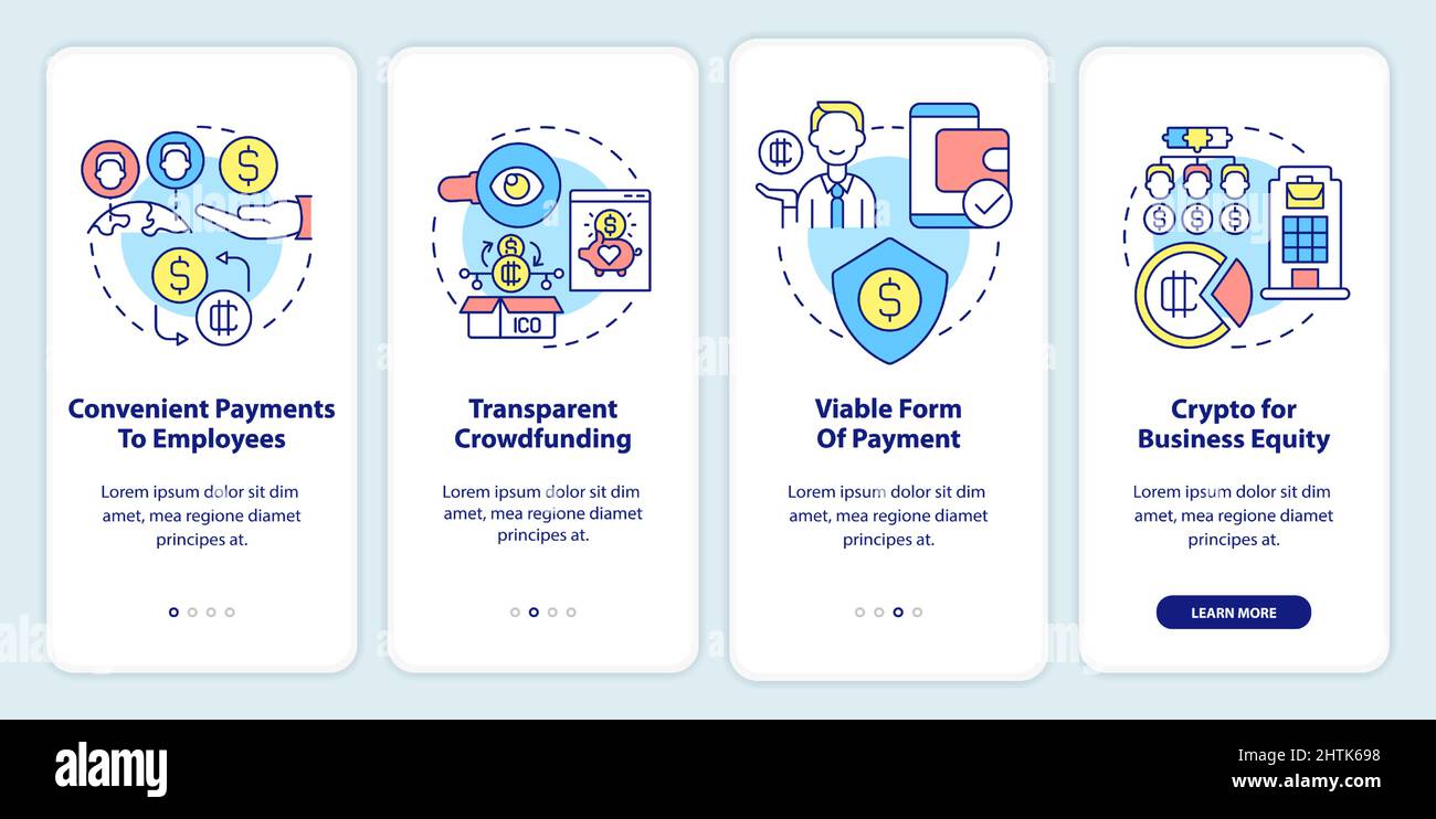 Cryptocurrency benefits in usage onboarding mobile app screen Stock Vector  Image & Art - Alamy
