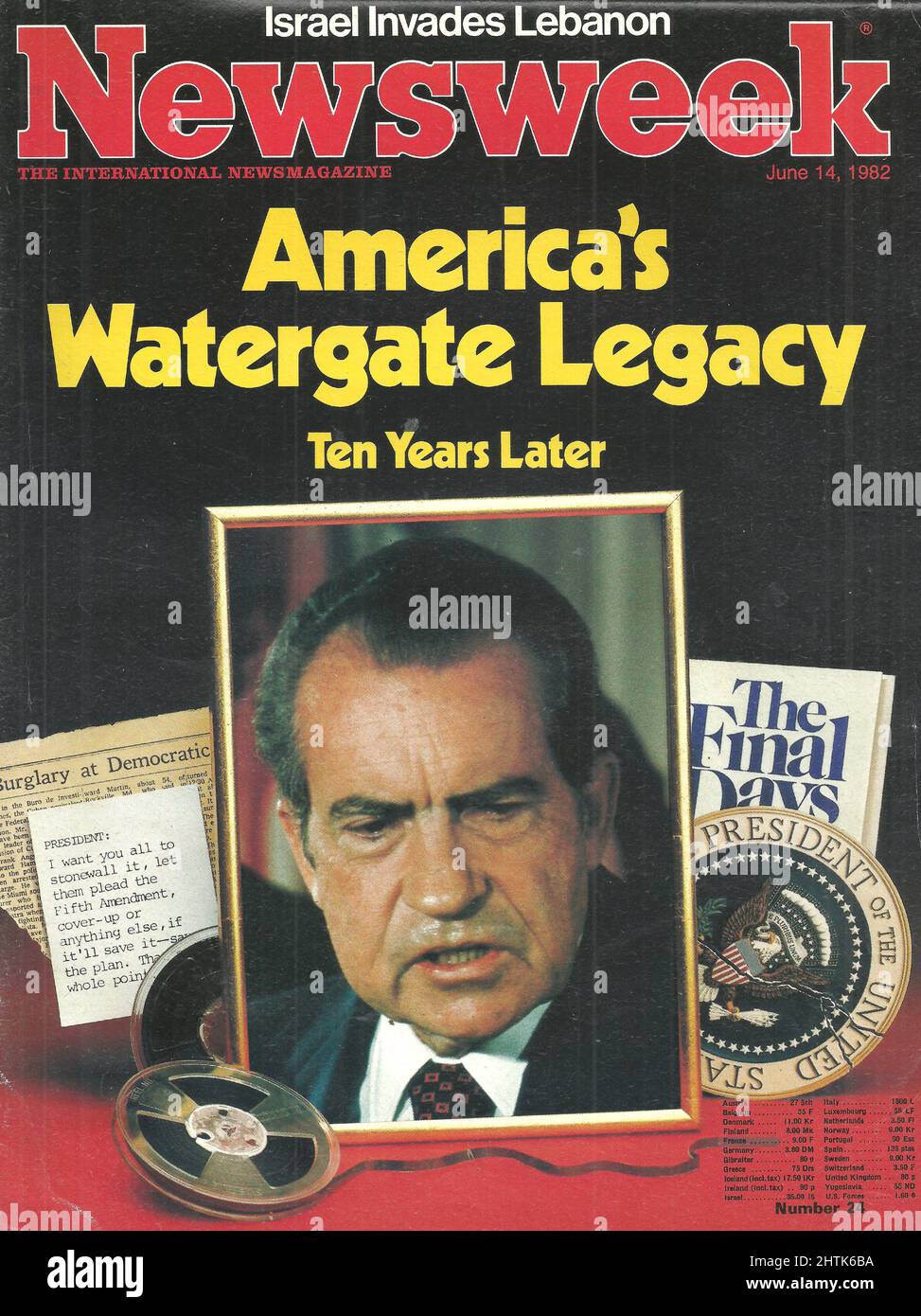 Newsweek cover June 14 1982 America's Watergate Legacy Richard Nixon Israel invades Lebanon Stock Photo