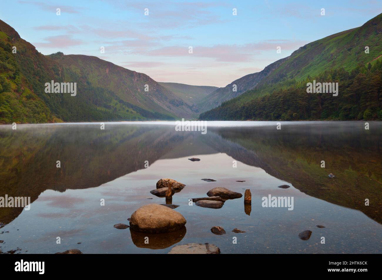 The Upper Lake amongst Wicklow Mountains, Glendalough, County Wicklow, Ireland Stock Photo