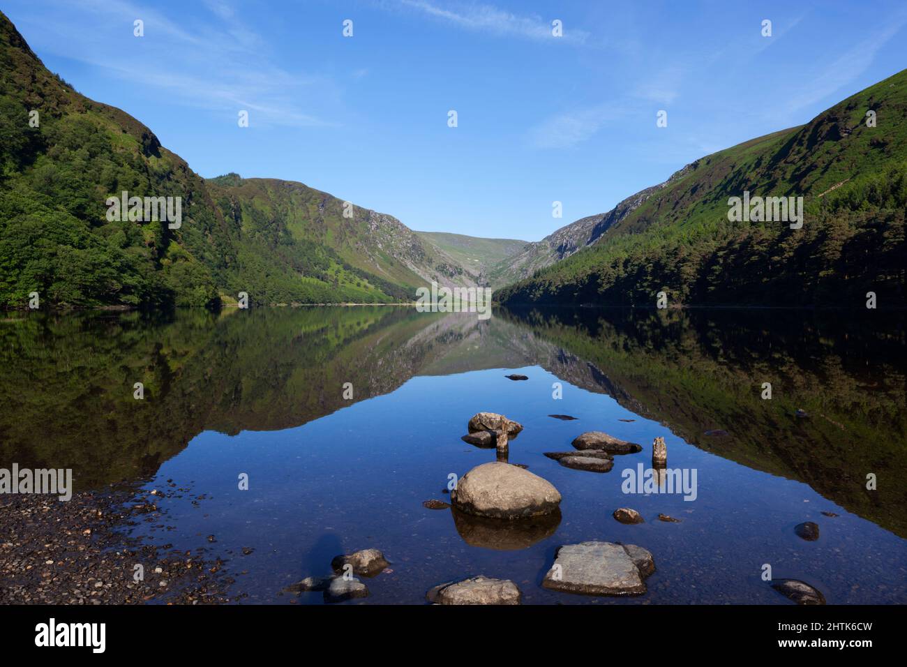 The Upper Lake amongst Wicklow Mountains, Glendalough, County Wicklow, Ireland Stock Photo