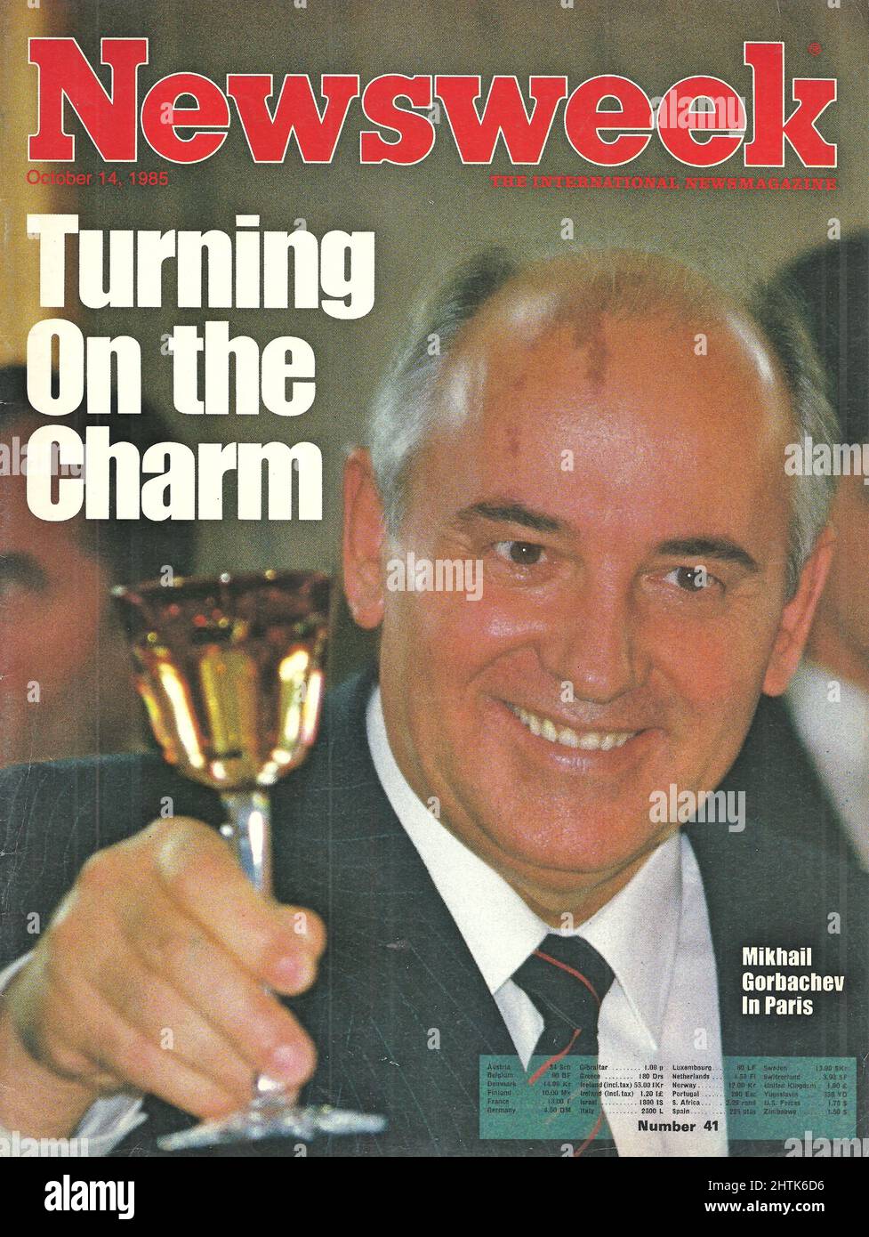 Newsweek cover October 14 1985 Turning on the charm Mikhail Gorbachev in Paris Stock Photo