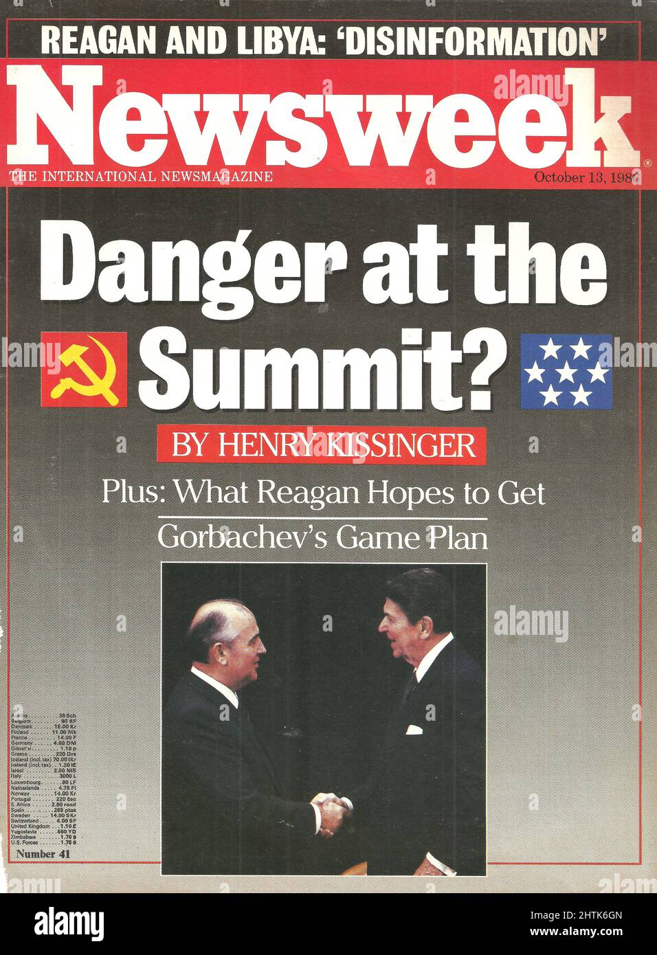 Newsweek cover October 13 1986 Danger at the summit by Henry Kissinger What Reagan hopes to get Gorbachev's game plan Gorbachev Stock Photo