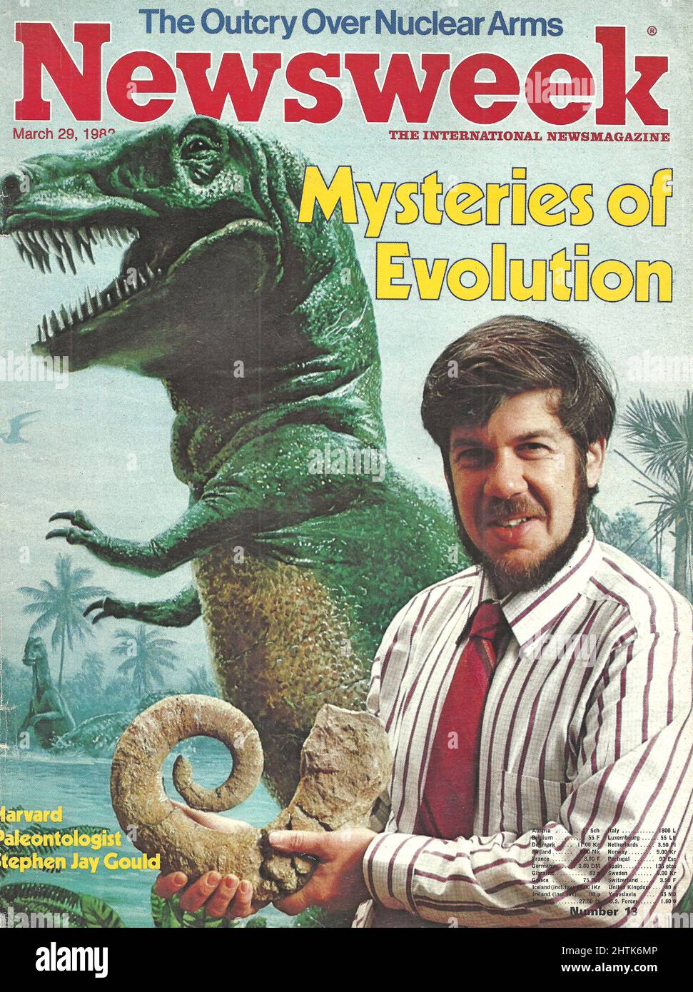 Newsweek cover March 29 1982The outcry over nuclear arms Mysteries of evolution, Dinosaurs Stock Photo