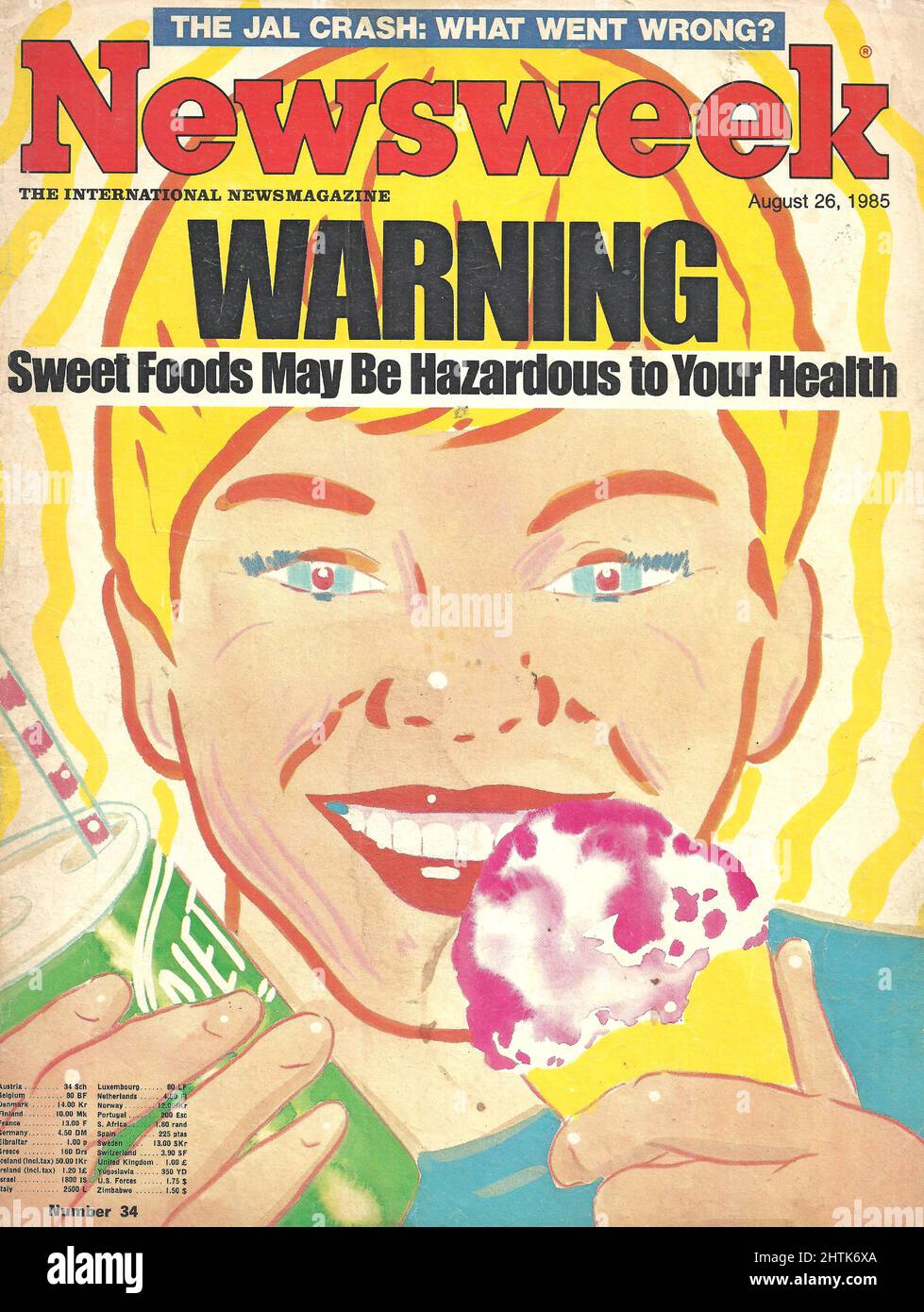 Newsweek cover August 26, 1985 Warning Sweet foods may be hazardous to your health Stock Photo