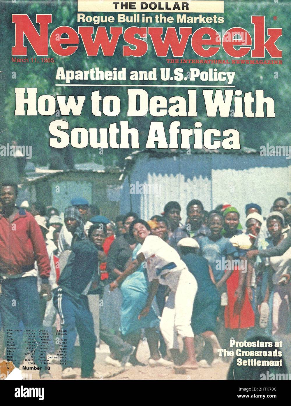Newsweek cover March 11, 1985Apartheid and US Policy, How to deal with South Africa Stock Photo