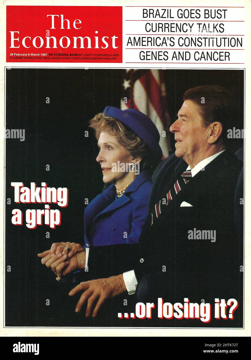 Front Cover of The Economist Front page of the Economist 28 February 6 March 1987 Ronald Reagan and Nancy Reagan Brasil goes bust Stock Photo