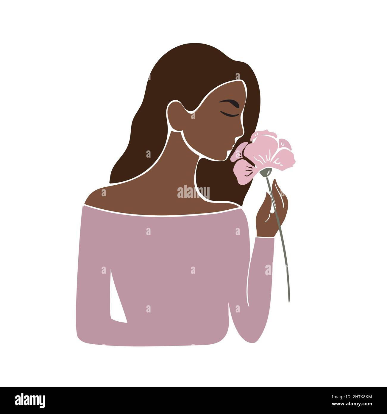 Beautiful young woman with a rose. Stock vector illustration isolated on white background. Stock Vector