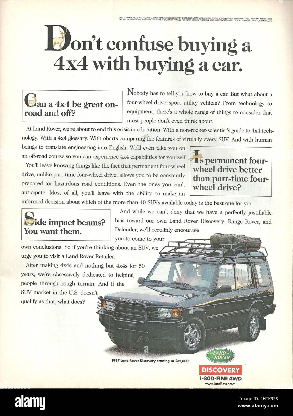 Ranger rover 4x4 Land Rover paper advertisement advert car 1980s 1990s Stock Photo