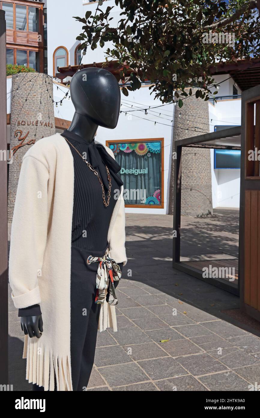 Mannequin outside desigual shop, hotel Yaixa Princess, Playa Blanca, Lanzarote Stock Photo