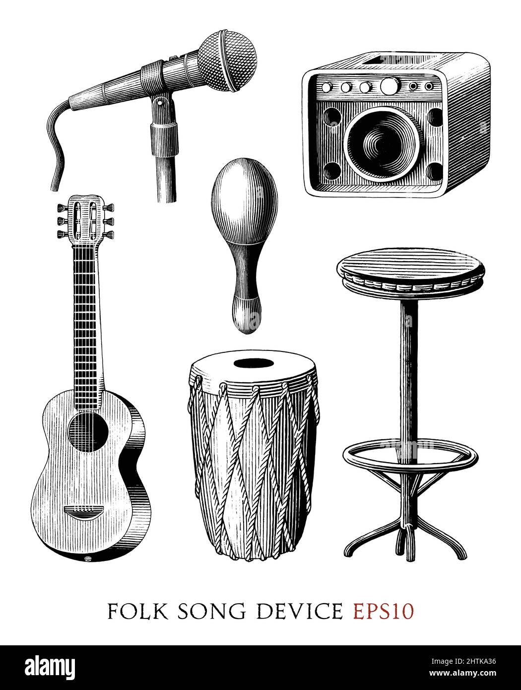 Folk song device hand draw vintage engraving illustration Stock Vector