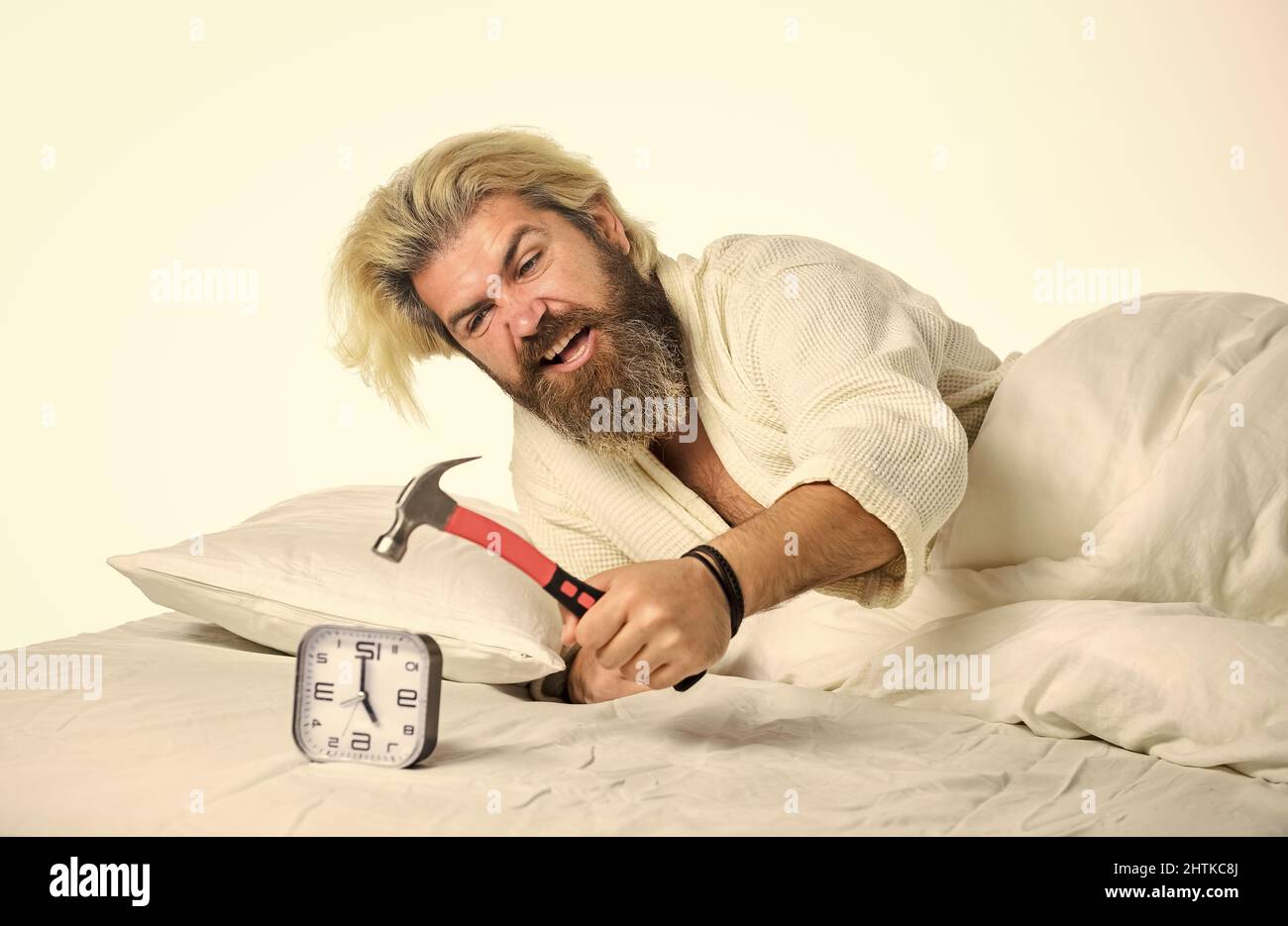 Stress concept. time management. need to relax. Annoying ringing alarm ...