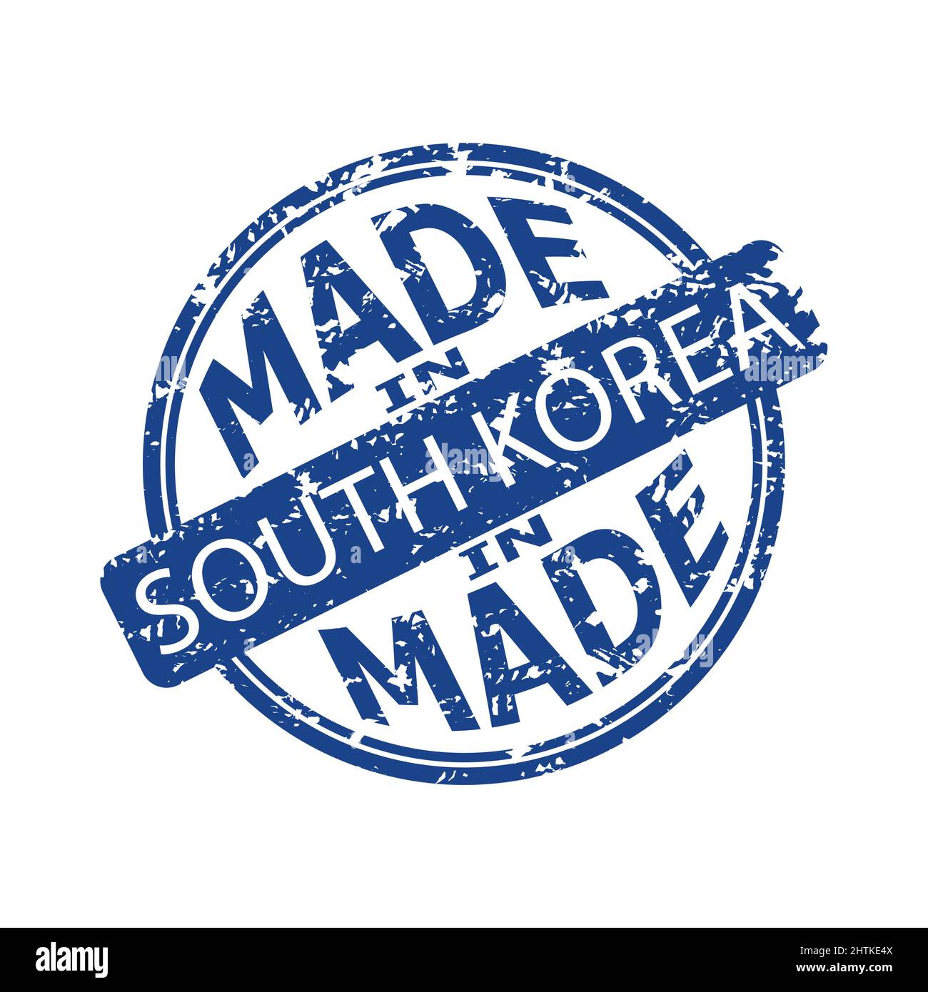 Rubber stamp label, production in south korea, sign asian quality. Made in South Korea, korean stamp, international shipping, country lable, asian ind Stock Vector