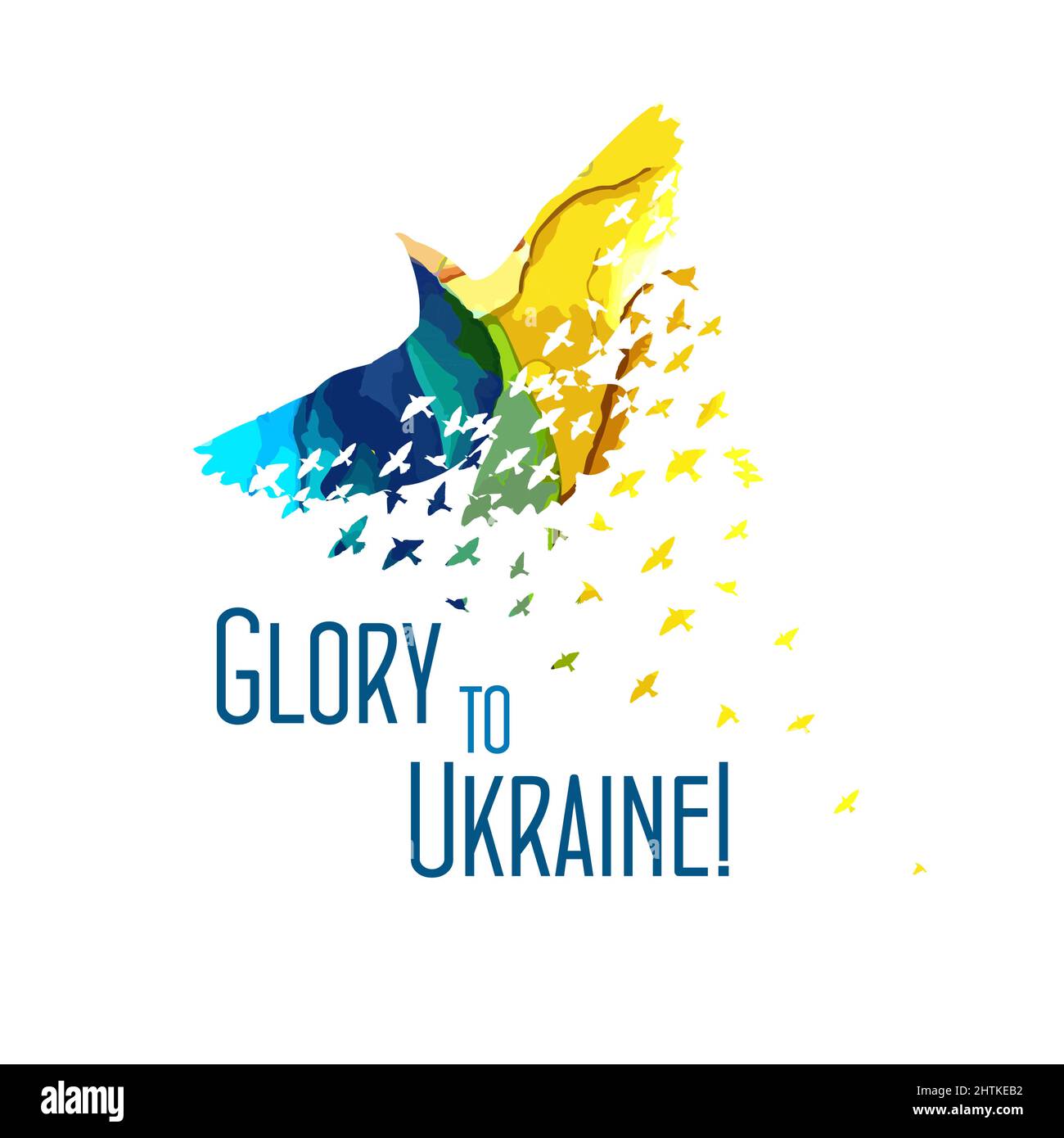Glory to Ukraine. Abstract bird blue and yellow. No war. Vector illustration Stock Vector