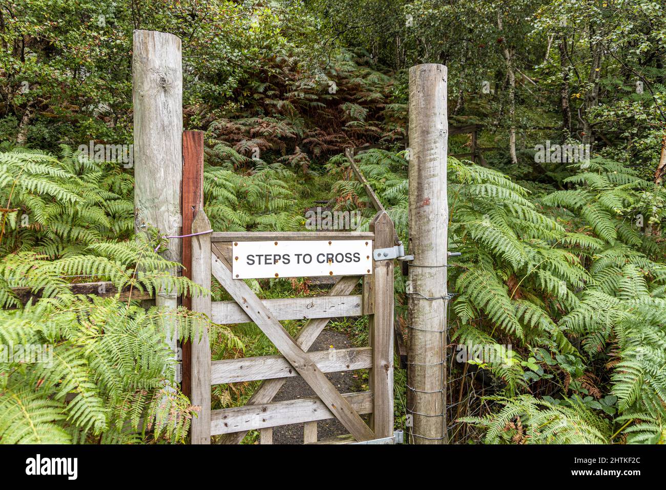 The start of the steep footpath up to the Morar Cross on a hillside above the village of Morar, Highland, Scotland UK Stock Photo