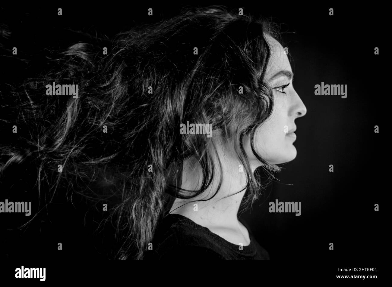 Black and white portrait of a beautiful young Italian woman with very ...