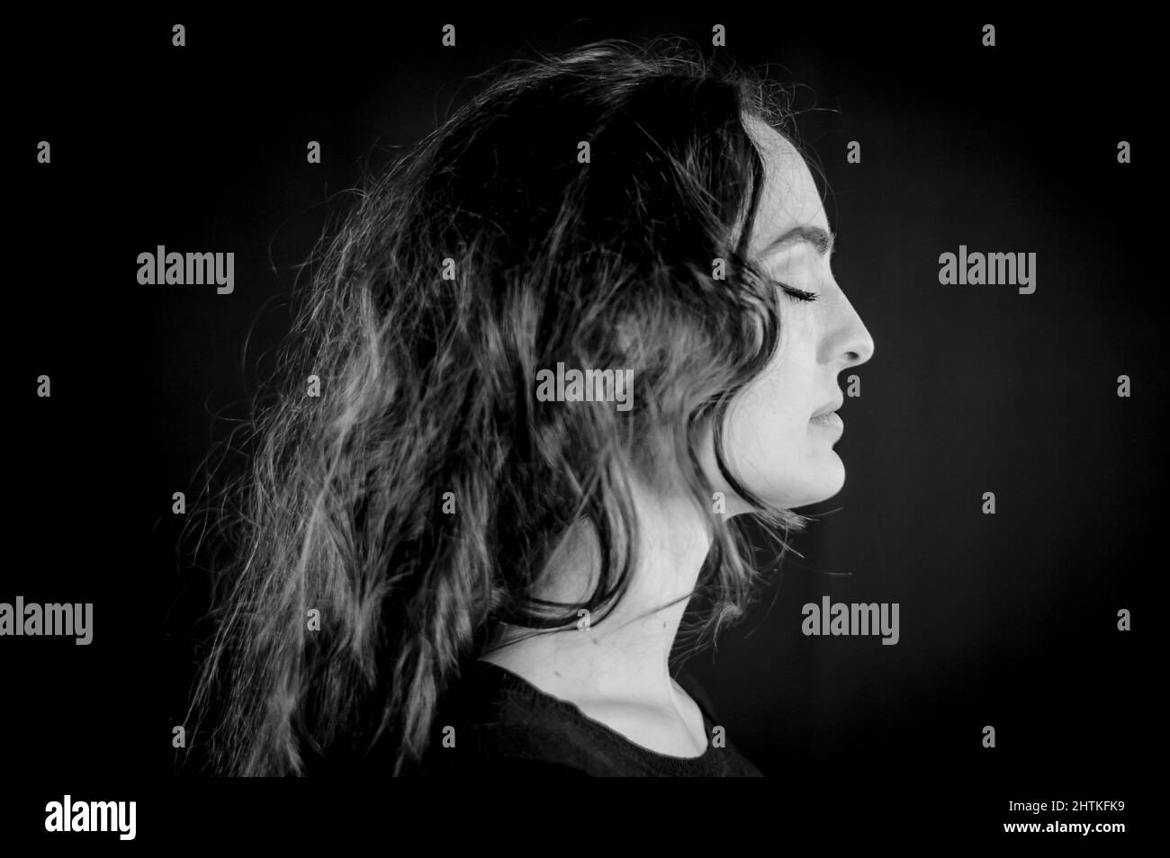 Black and white portrait of a beautiful young Italian woman with very ...
