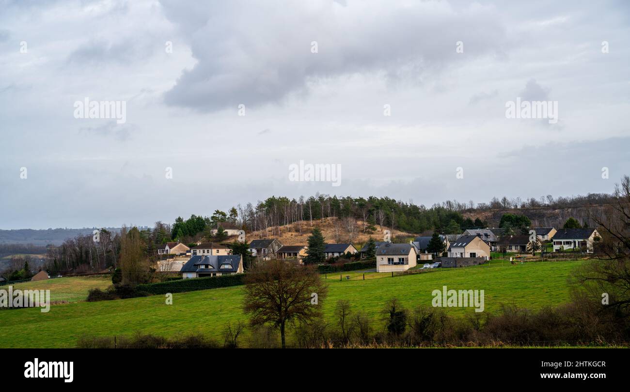 Landscape with birch trees in a village near Givet, France Stock Photo
