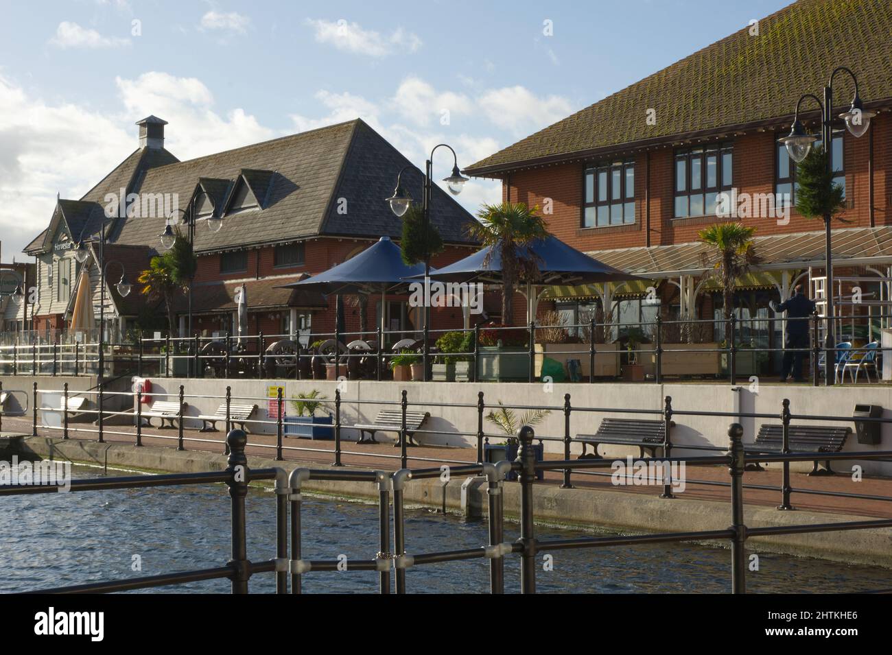 Restaurants, cafes and shops on waterfront at Sovereign Harbour in