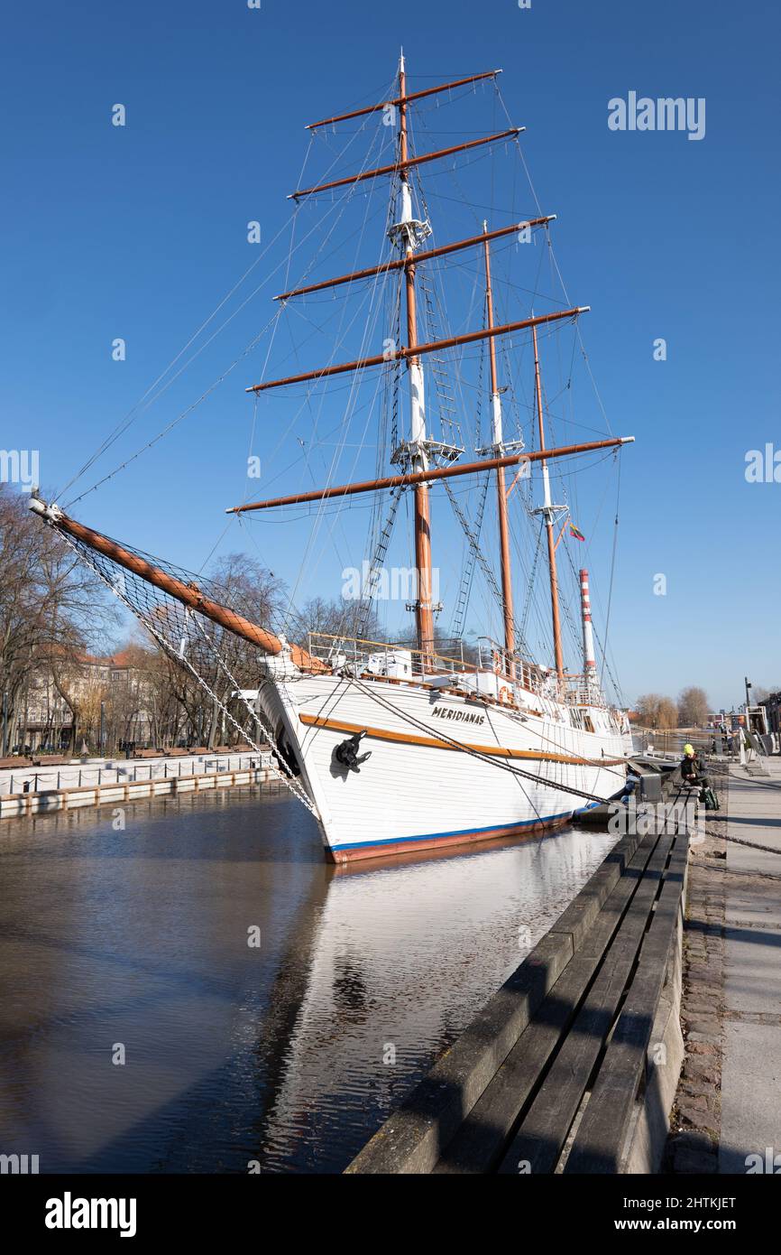 Built in Finland in 1948, Meridianas barquentine sailed the seas for twenty years.Now a floating restaurant Klaipeda, Lithuania. Picture. garyroberts Stock Photo