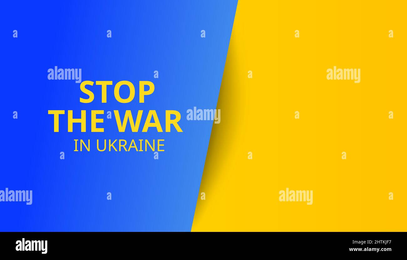 Stop the war inscription on Ukraine flag in blue yellow ua national