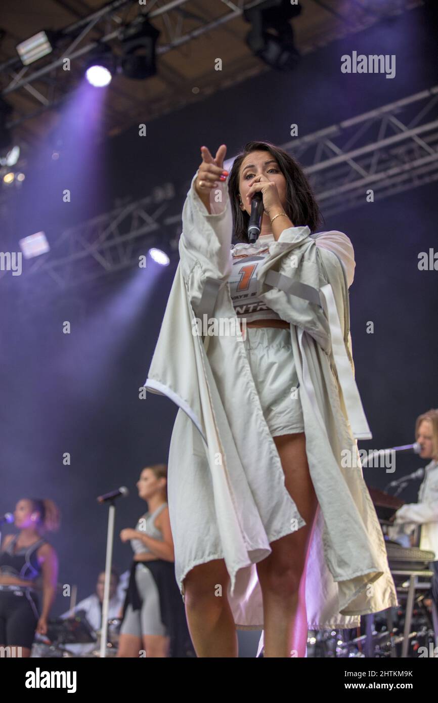 Swedish singer Molly Sanden singing at a festival in Helsingborg, Sweden Stock Photo