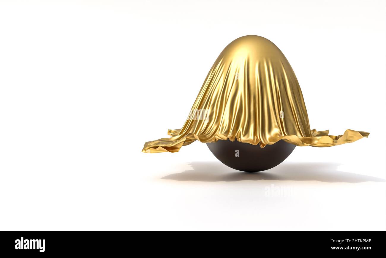 chocolate egg covered with a gold-colored veil. 3d render Stock Photo