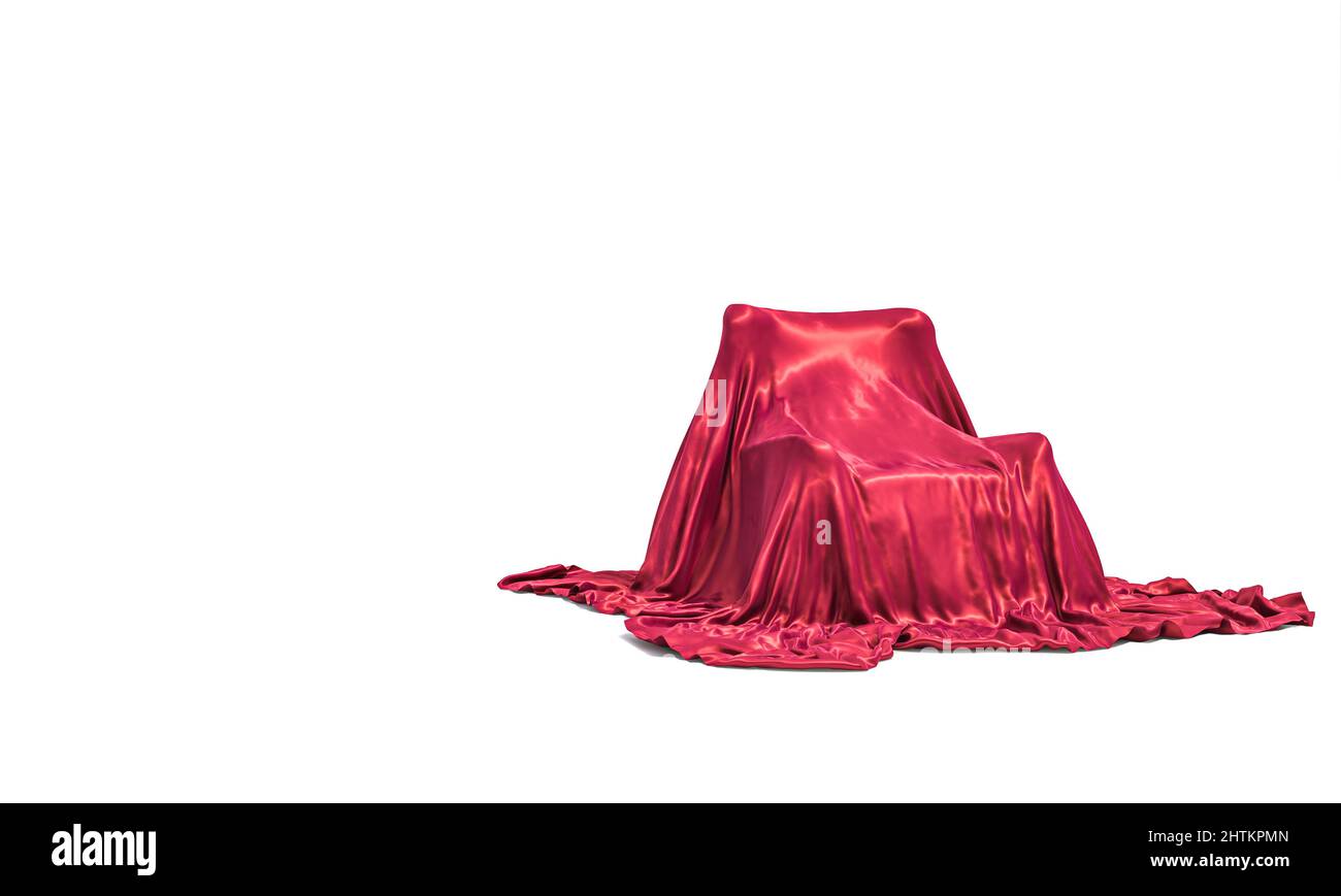 red satin blanket on armchair, white background. 3d render Stock Photo