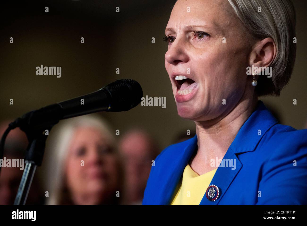 Washington, DC, US, March 1, 2022, United States Representative Victoria Spartz (Republican of Indiana) offers remarks on the situation in Ukraine and United States President Joe Biden's upcoming State of the Union Address, in the Rayburn House Office Building in Washington, DC, Tuesday, March 1, 2022. Rep. Spartz was born in Nosivka, Ukraine. Credit: Rod Lamkey/CNP /MediaPunch Stock Photo