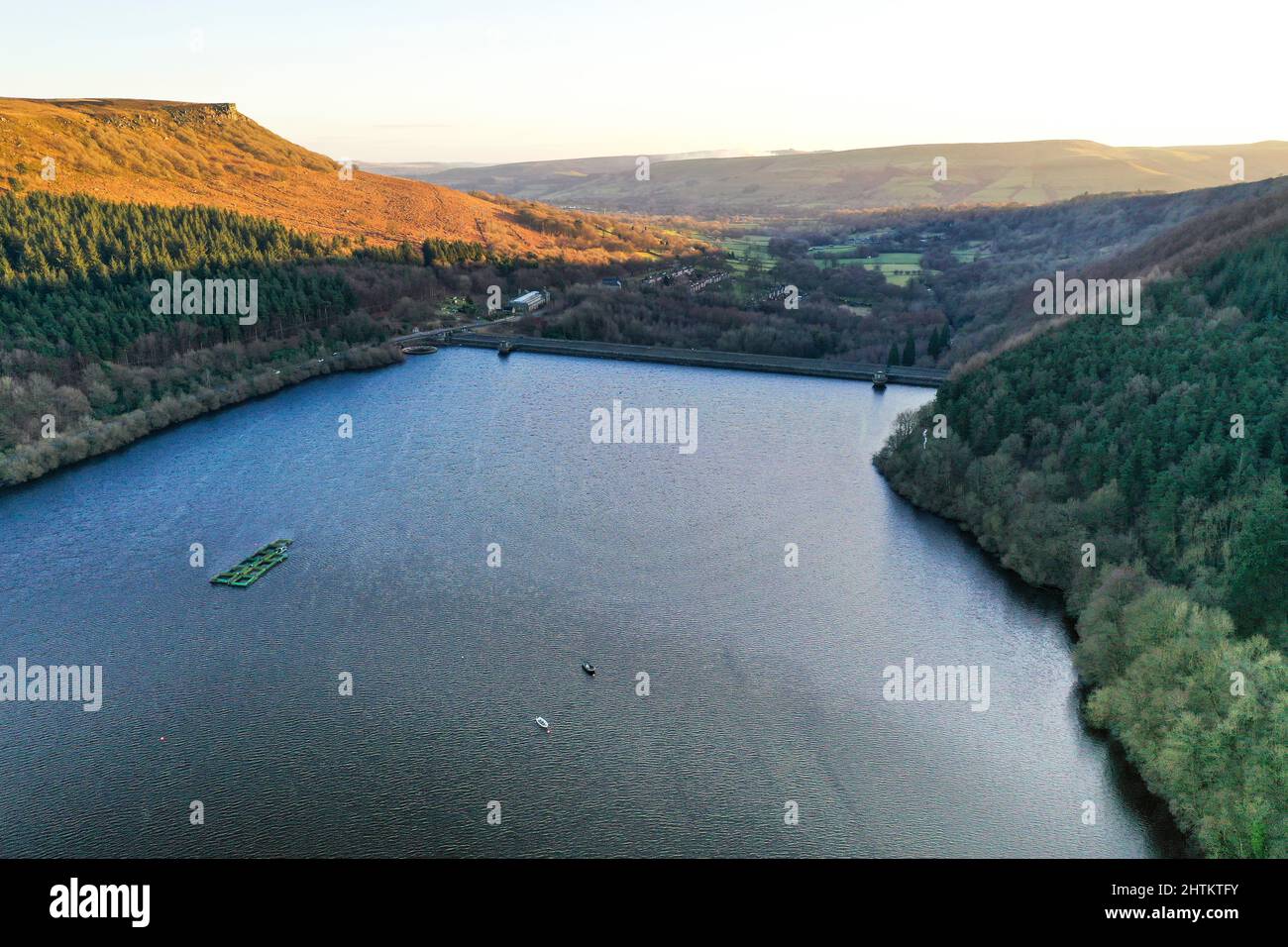 Aerial drone view of Ladybower Reservoir Stock Photo