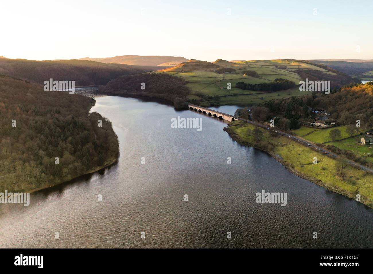 Aerial drone view of Ladybower Reservoir Stock Photo