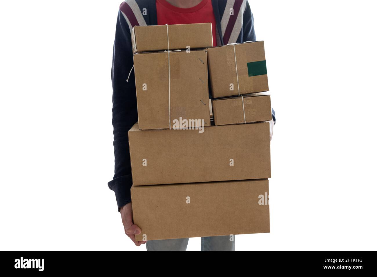 Man carrying stacked boxes hi-res stock photography and images - Alamy