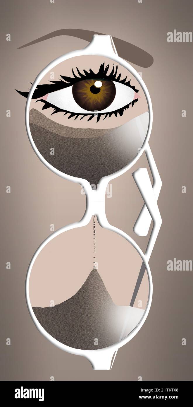 An hourglass made of eyeglasses indicates it is time for an eye examination. This is a 3-d illustration. Stock Photo