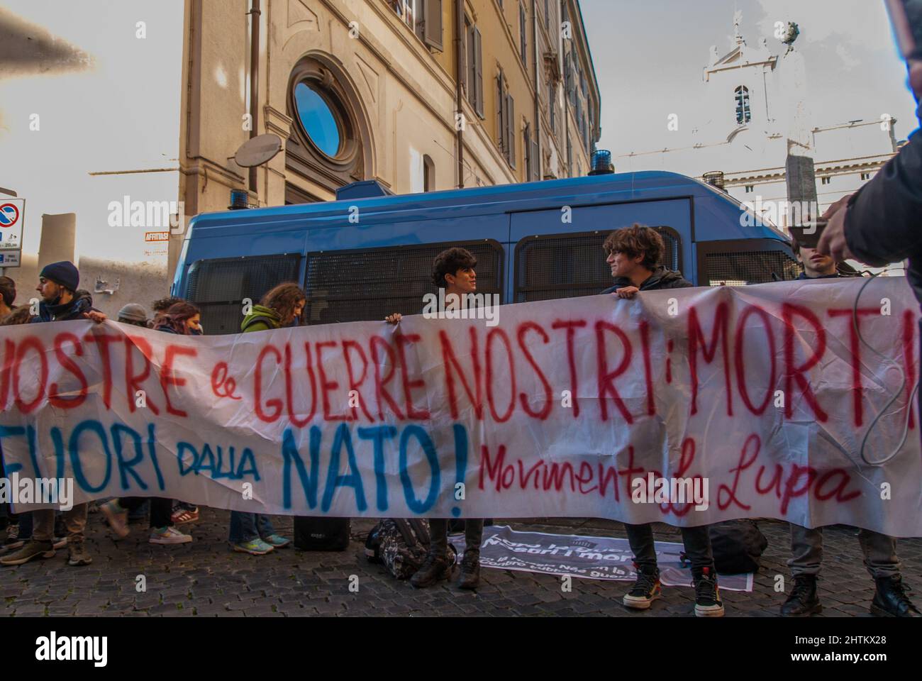 Rome, Italy. 01st Mar, 2022. Rome, No War network in Montecitorio against Parliament's decision to finance arms for Ukraine Credit: Independent Photo Agency/Alamy Live News Stock Photo