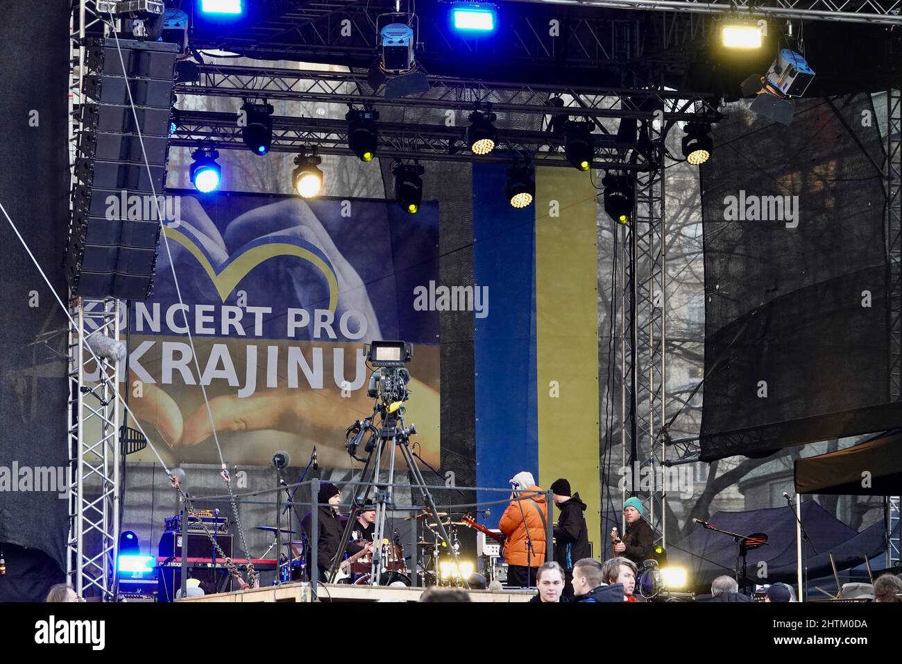 Prague, Czech Republic - March 1 2022: Benefit concert for Ukraine held