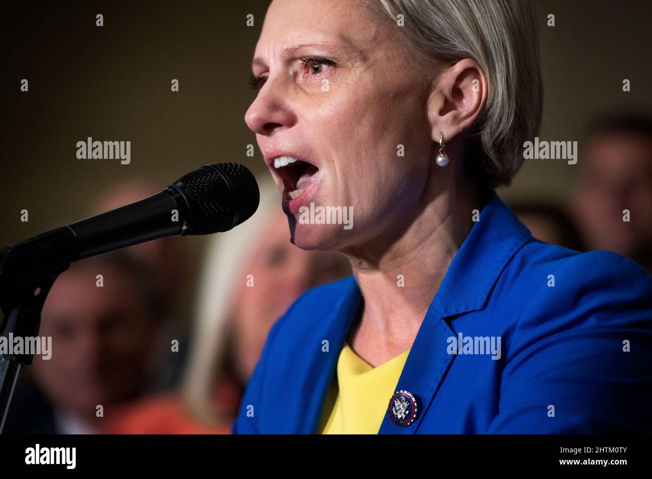 Washington, United States Of America. 01st Mar, 2022. United States Representative Victoria Spartz (Republican of Indiana) offers remarks on the situation in Ukraine and United States President Joe Biden's upcoming State of the Union Address, in the Rayburn House Office Building in Washington, DC, Tuesday, March 1, 2022. Rep. Spartz was born in Nosivka, Ukraine. Credit: Rod Lamkey/CNP/Sipa USA Credit: Sipa USA/Alamy Live News Stock Photo