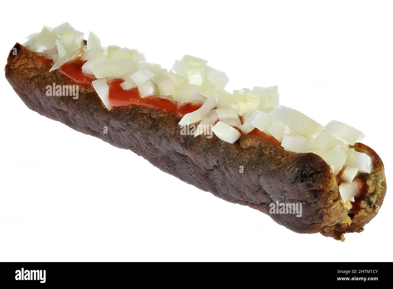 Dutch frikandel speciaal isolated on white background Stock Photo