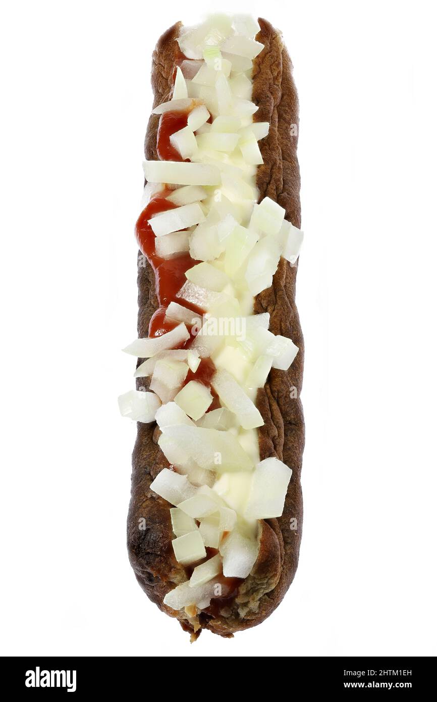 Dutch frikandel speciaal isolated on white background Stock Photo