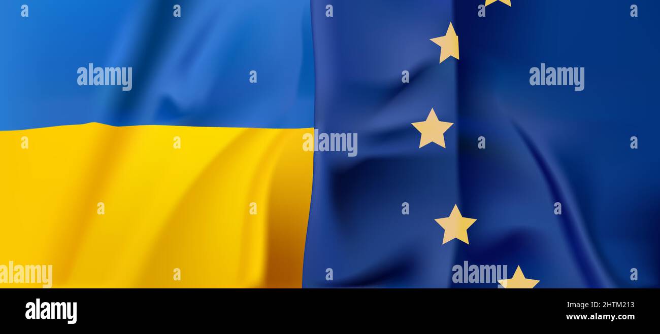 Flag of Ukraine and European Union. Vector . Stock Vector