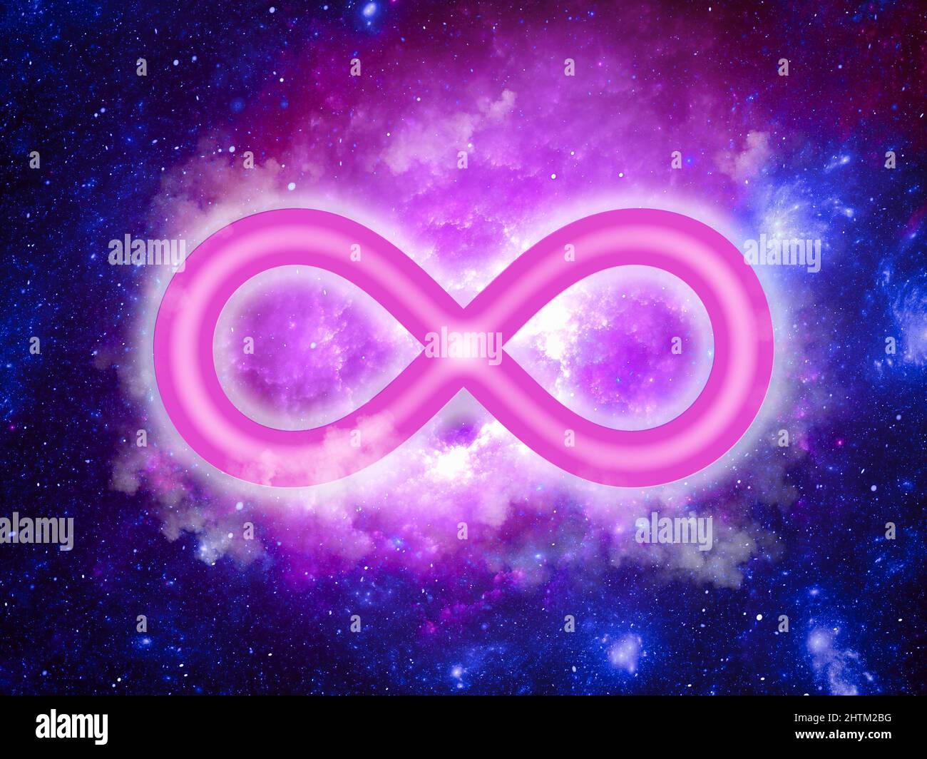 Infinity sign on the background of space landscape - abstract 3d illustration Stock Photo