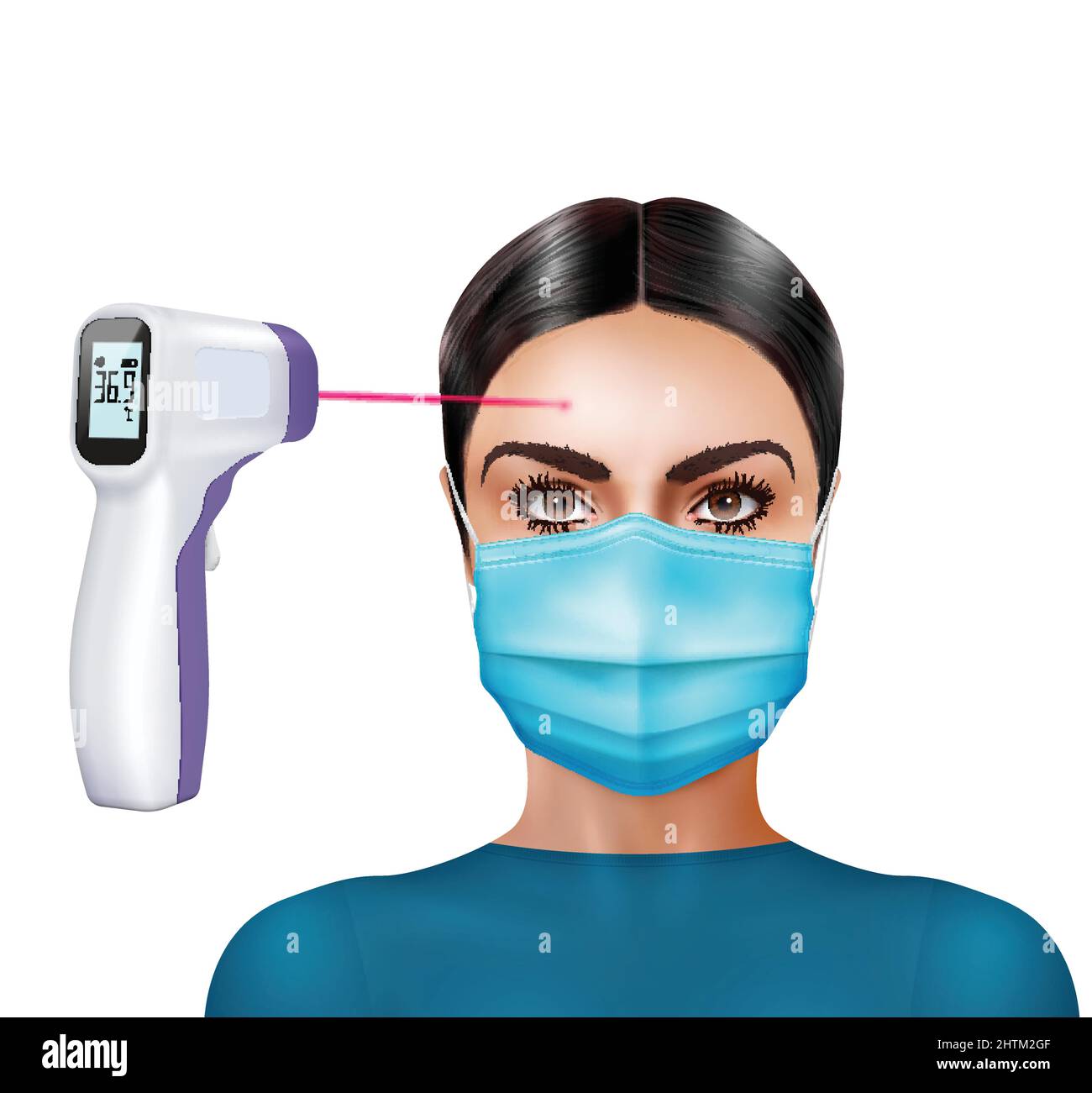 Infrared thermometer temperature check realistic composition with