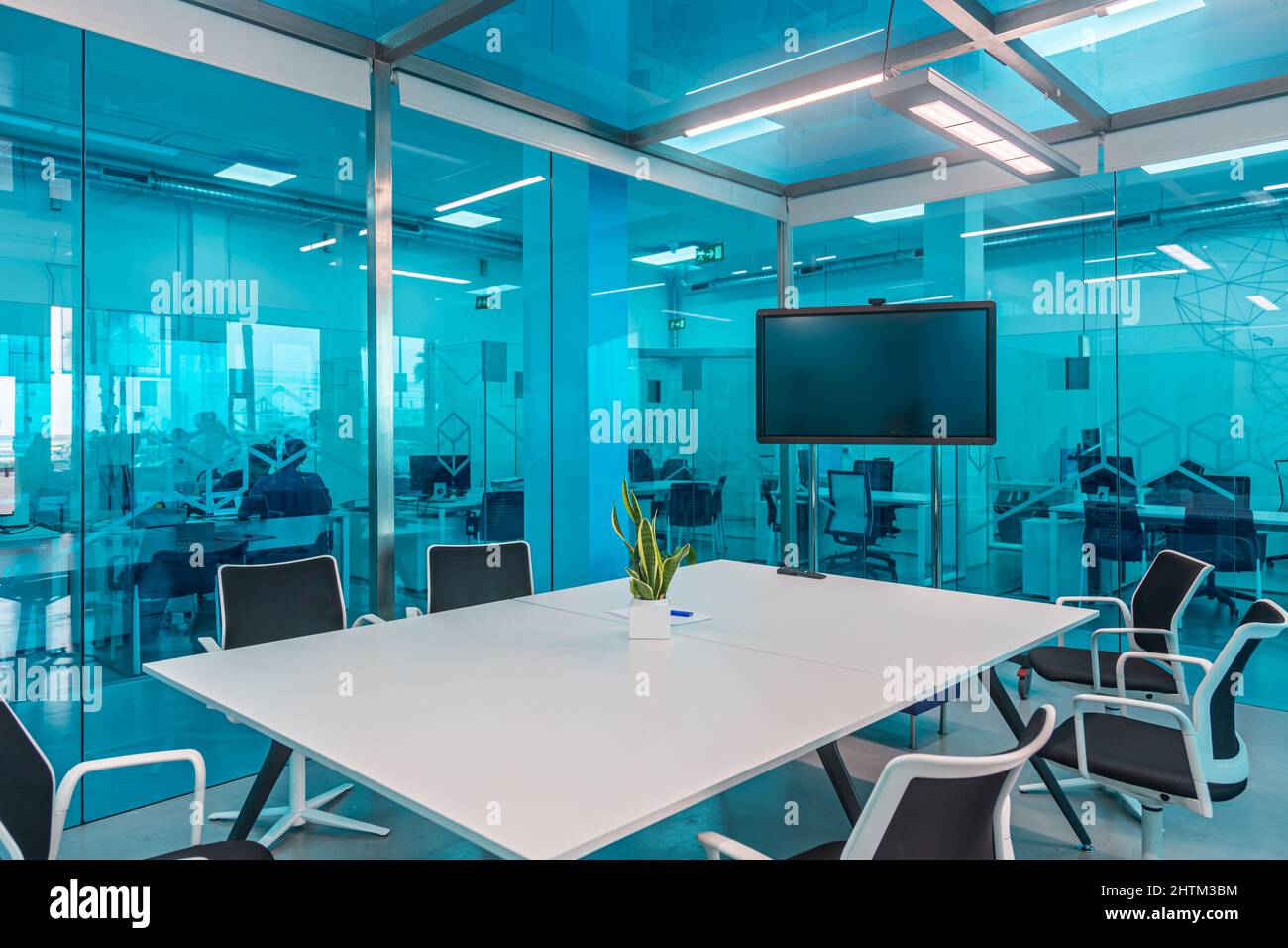 Modern office meeting room with glass walls Stock Photo Alamy