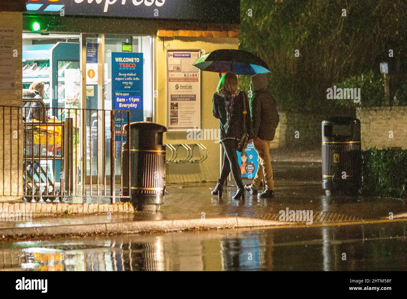 Portsmouth Road, Godalming. 01st March 2022. Heavy rainfall across the