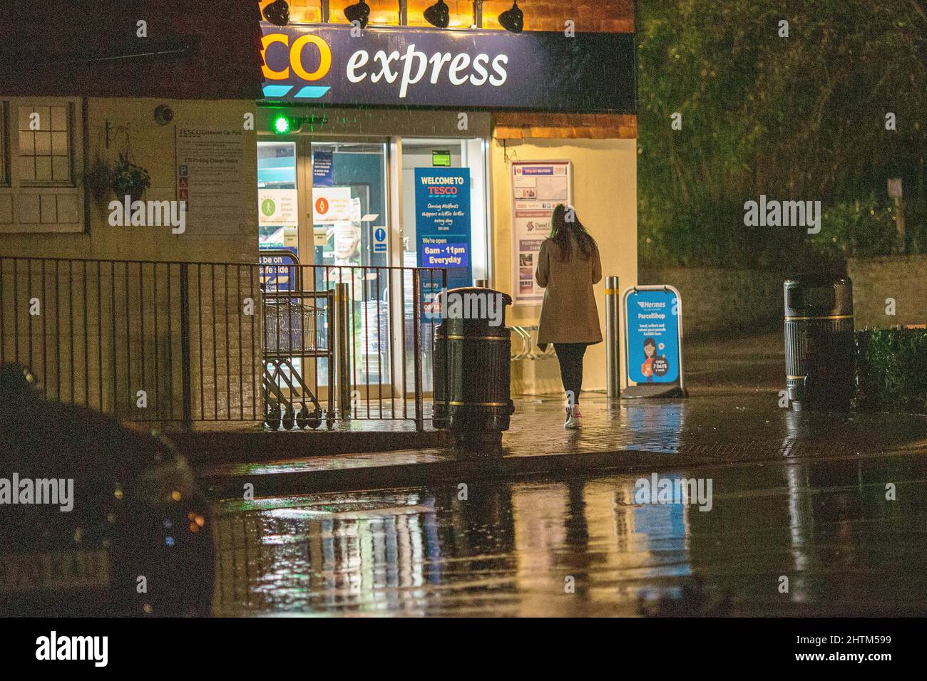 Portsmouth Road, Godalming. 01st March 2022. Heavy rainfall across the