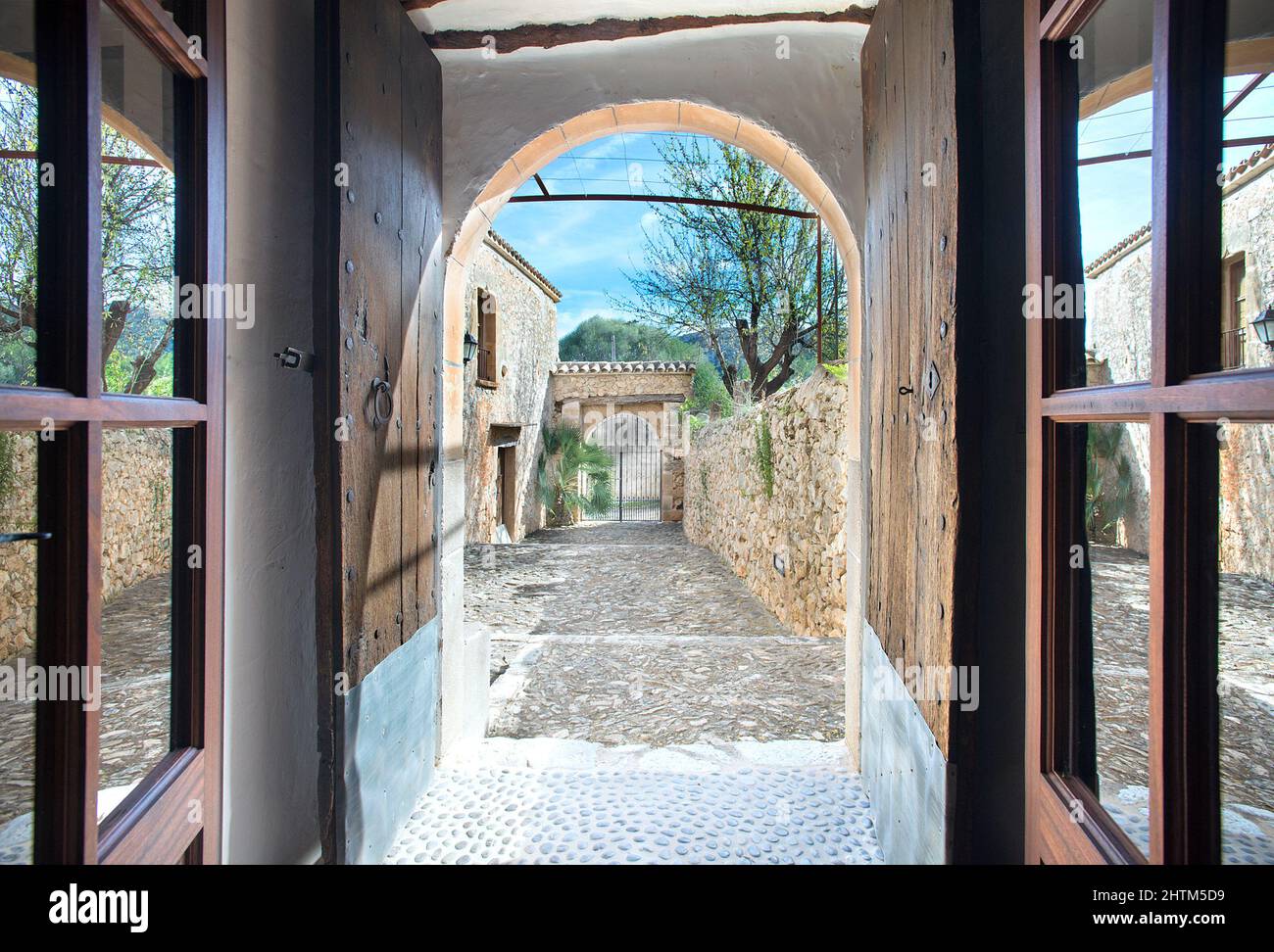 View from doorway of traditional finca, Majorca, Balearics, Spain Stock Photo
