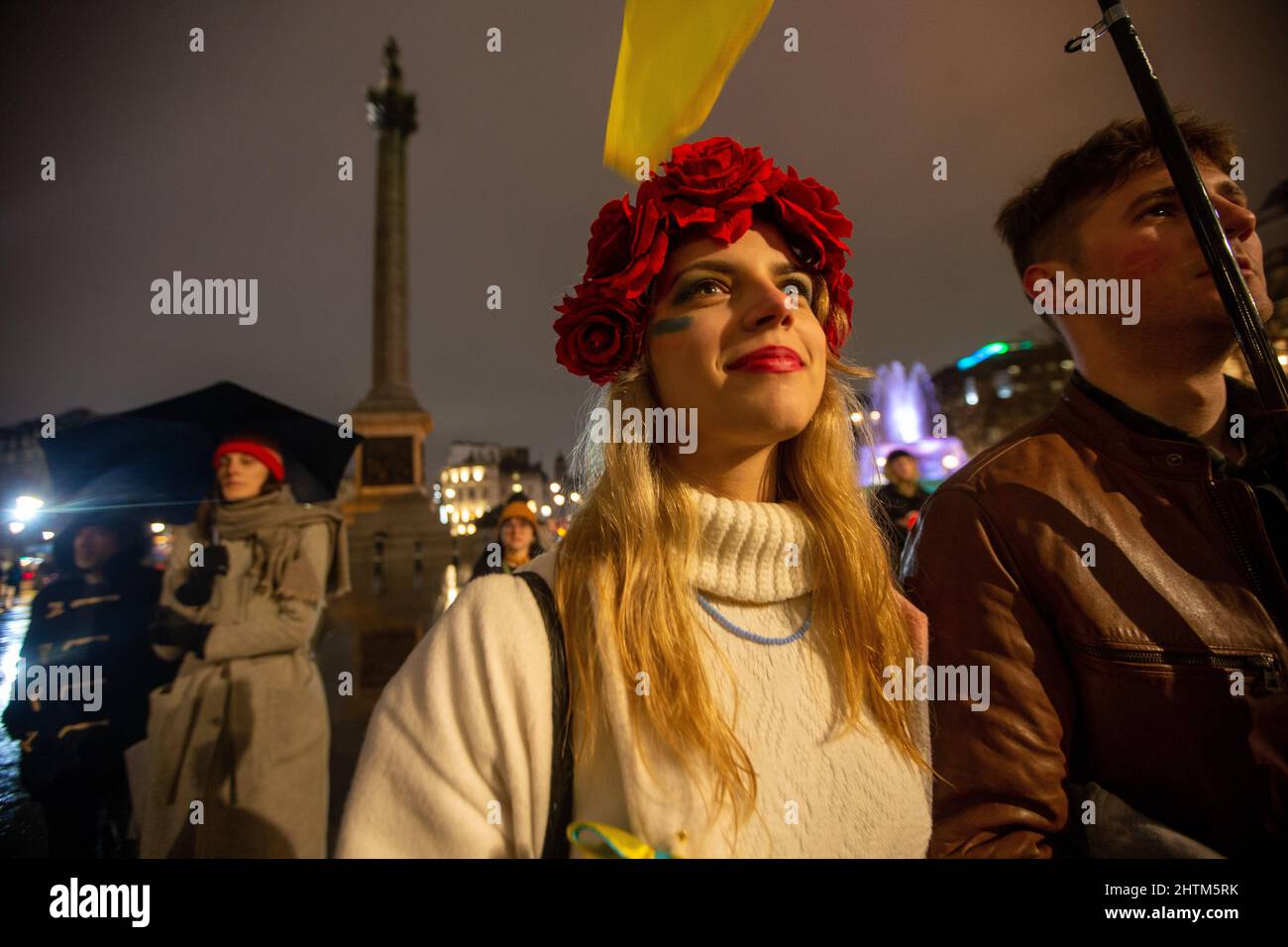 London, England, UK. 1st Mar, 2022. Ukrainian protesters stage a demonstration against Russian invasion of their country in Trafalgar Square. (Credit Image: © Tayfun Salci/ZUMA Press Wire) Stock Photo