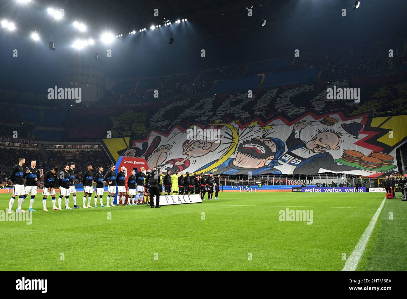 Milano, Italy. 01st Mar, 2022. Milan choreography during the Italy cup  semifinal football match between AC Milan and FC Internazionale at San Siro  stadium in Milano (Italy), March 1st, 2022. Photo Andrea