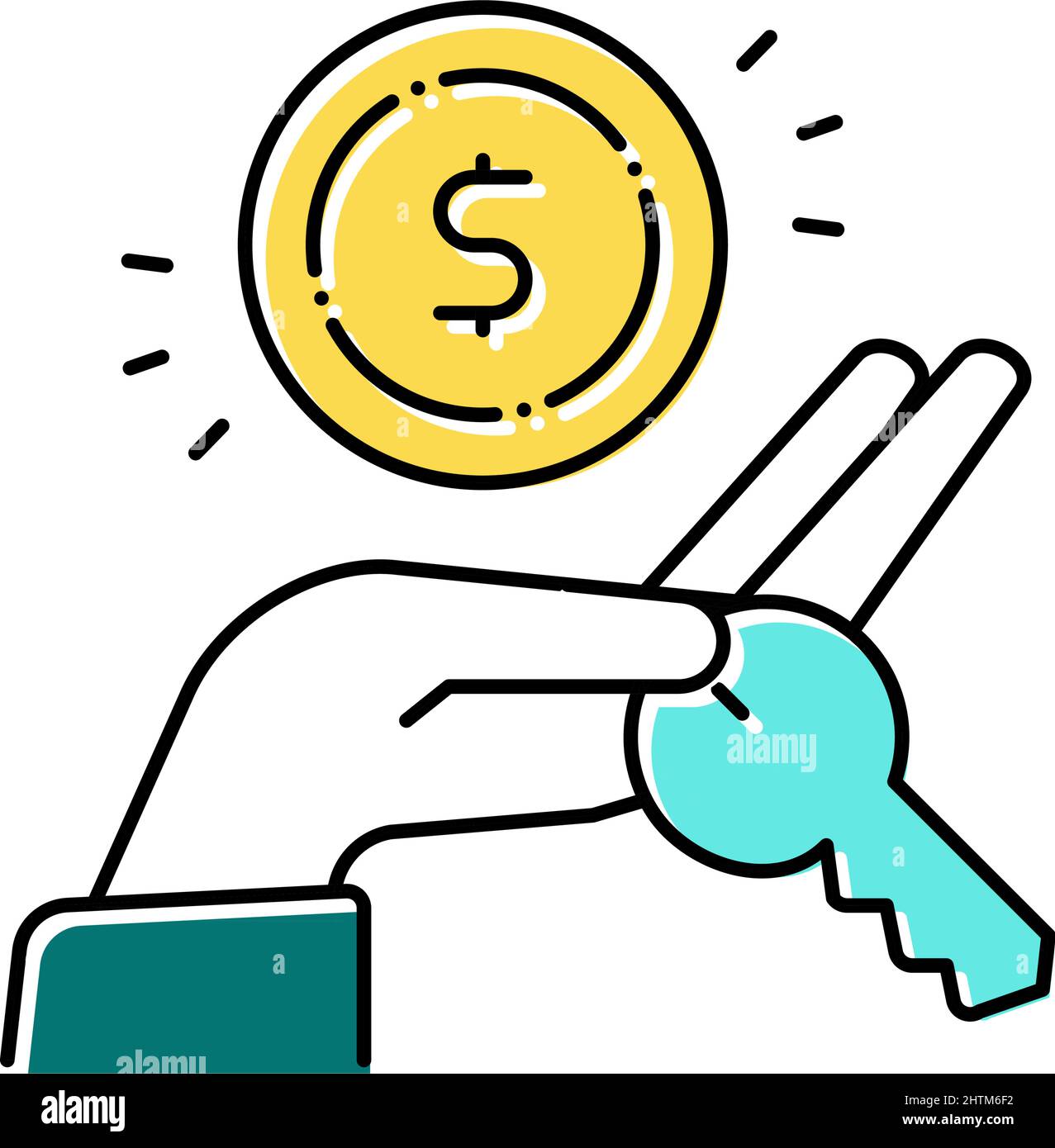 hand holding house key and coin color icon vector illustration Stock ...