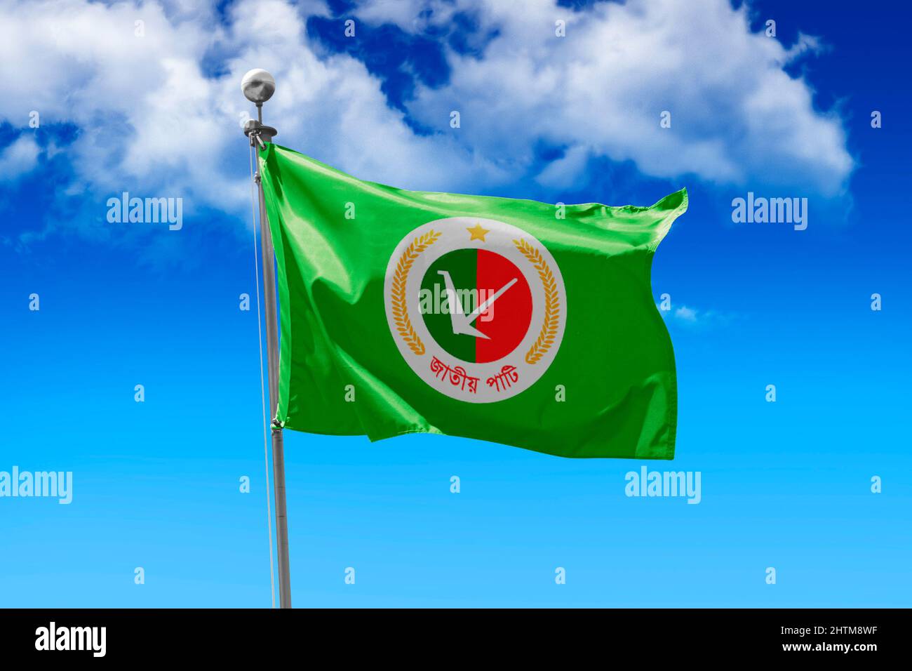 Red flag flying in a stiff breeze against a clear blue sky Stock Photo Alamy