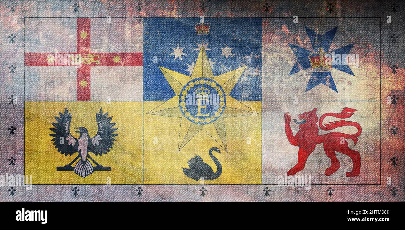 Top view of Royal Standard of Australia, Australia retro flag with